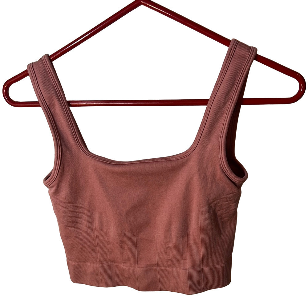 knix good to go long line seamless ribbed knit sports bra salmon pink sz small